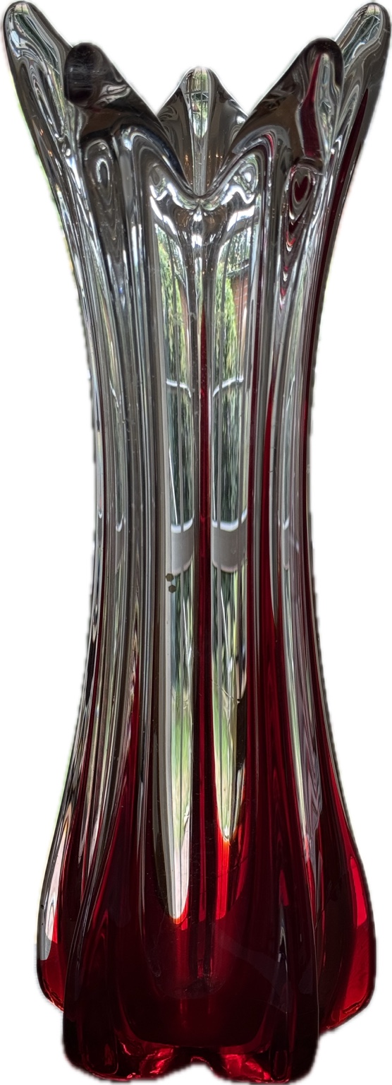 Murano Sommerso Glasvase Rot Klar 35,5 cm – Italienische Designvase der 1960er/70er Jahre