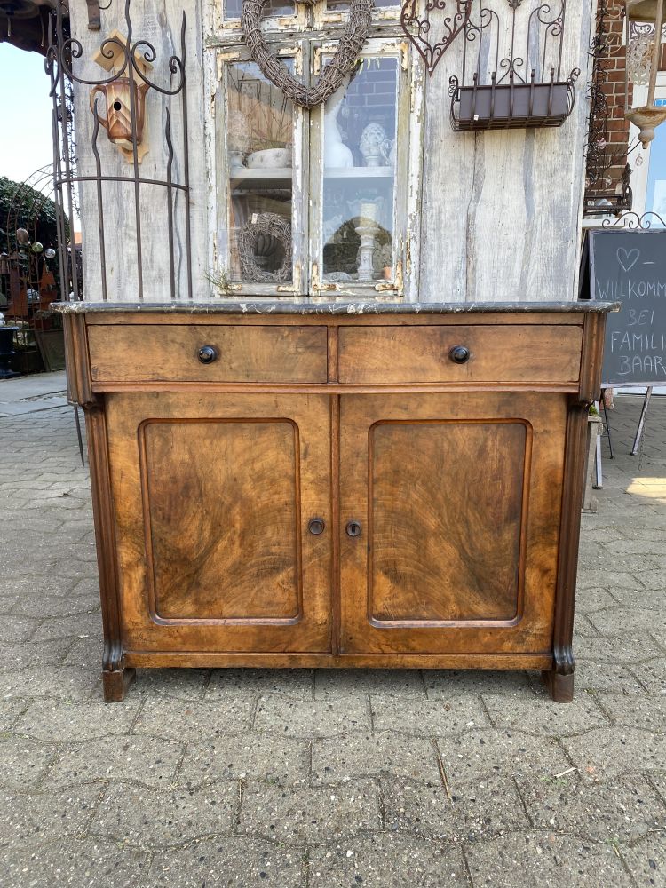 antike Kommode mit schwarzer Marmorplatte / Waschbeckenunterschrank