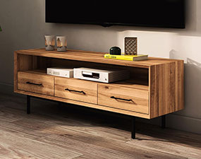 flaches Sideboard - Fernsehunterschrank mit 3 Schubladen / Abies 2714