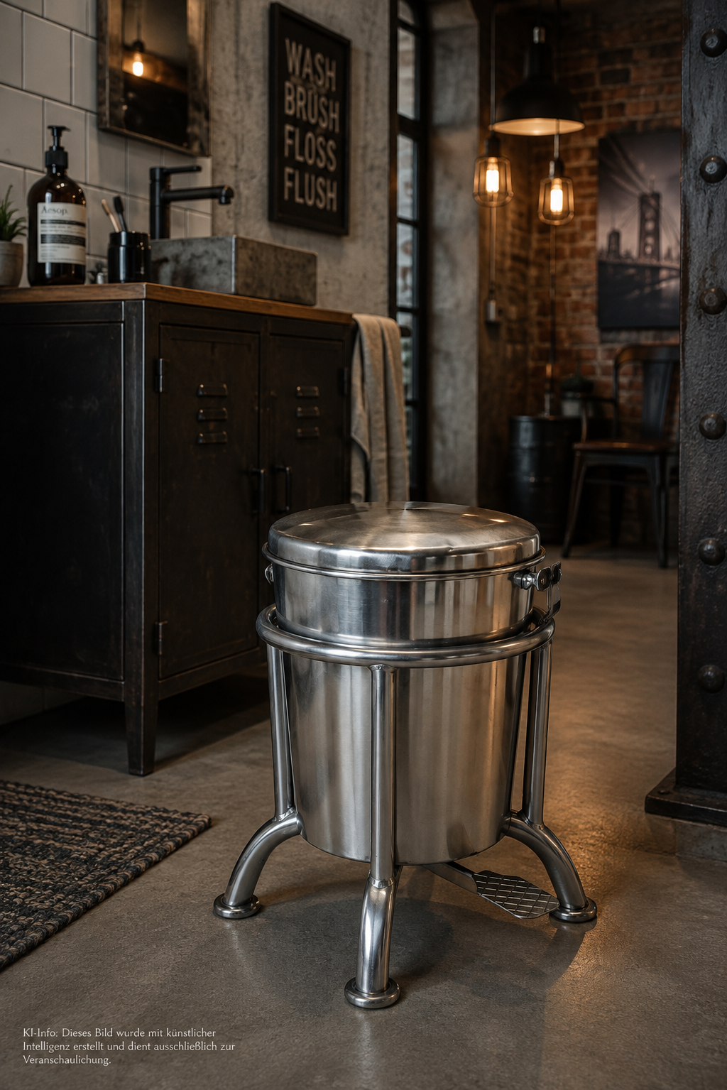 Klapp Treteimer aus Metall glänzend – S | Industrial-Design | Metall-Treteimer mit Fußpedal | Trademark Living