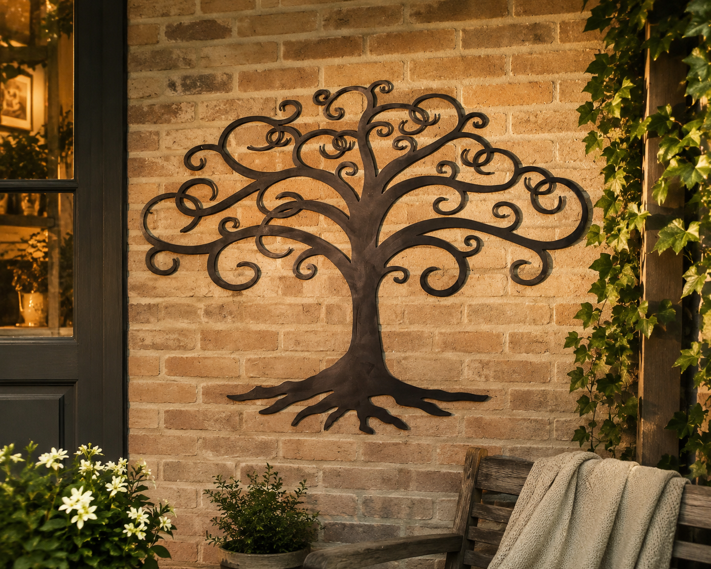 XL Metall Wandornament Baum 95 x 75 cm für innen+aussen In / Outdoor - braun