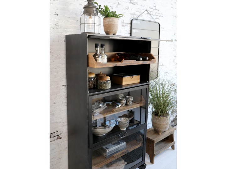 40309-24_4 Metall - Schrank auf Rädern Glastüren & 3 Regalen