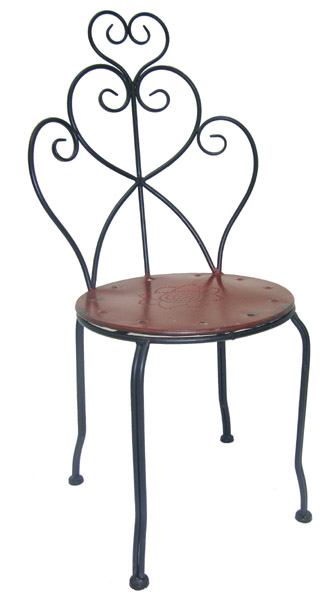 Romantischer Gartenstuhl aus Metall – rot mit Herz-Design  Romantischer Gartenstuhl aus Metall – rot mit Herz-Design