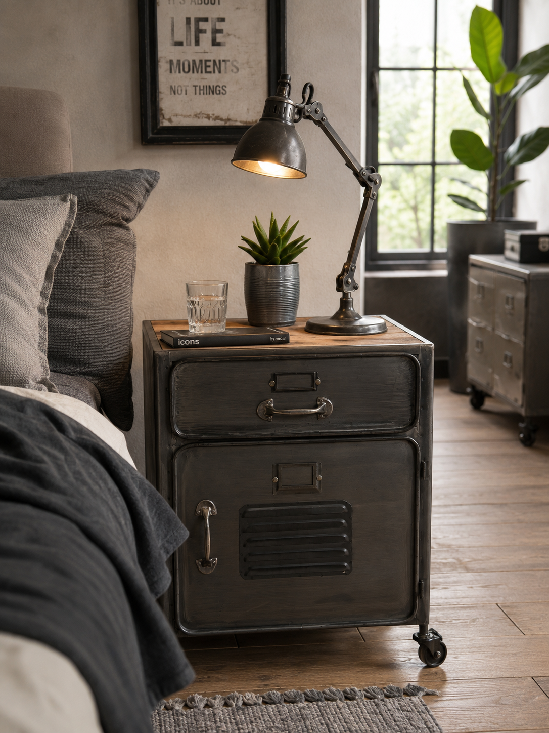 NACHTWERK – Industrial Nachtschrank auf Rollen von Chic Antique