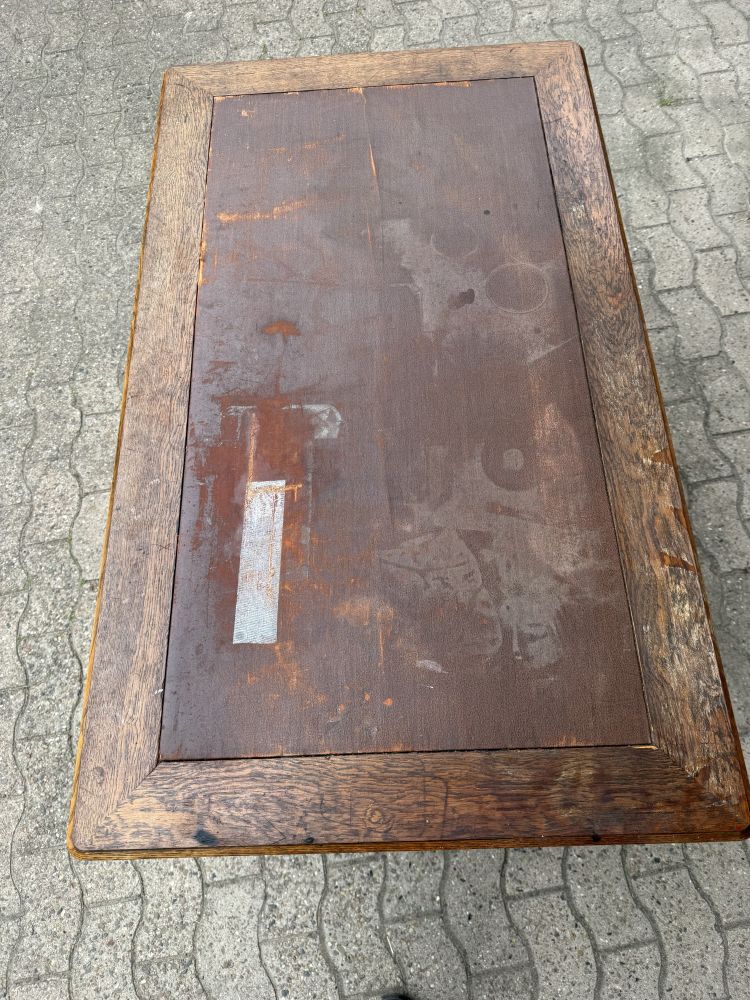 Antiker Schreibtisch um 1920 – Eiche / Eichenfurnier, Messing & Intarsie – DIY