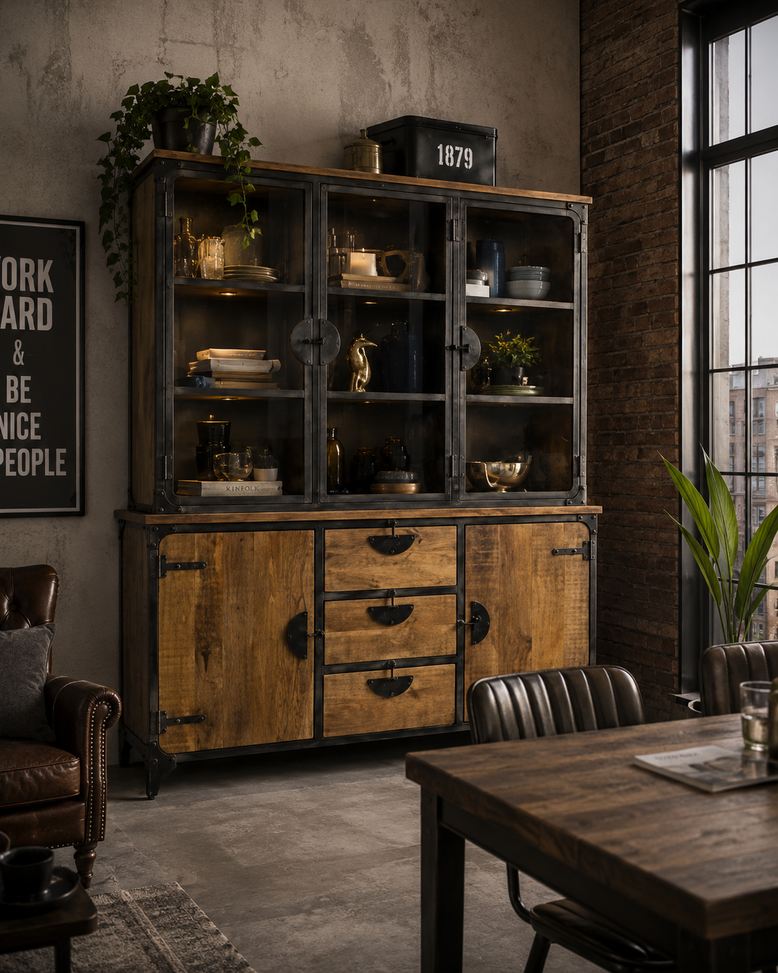 Buffetschrank MAGNUS | Industrial Schrank aus Mangoholz & Metall