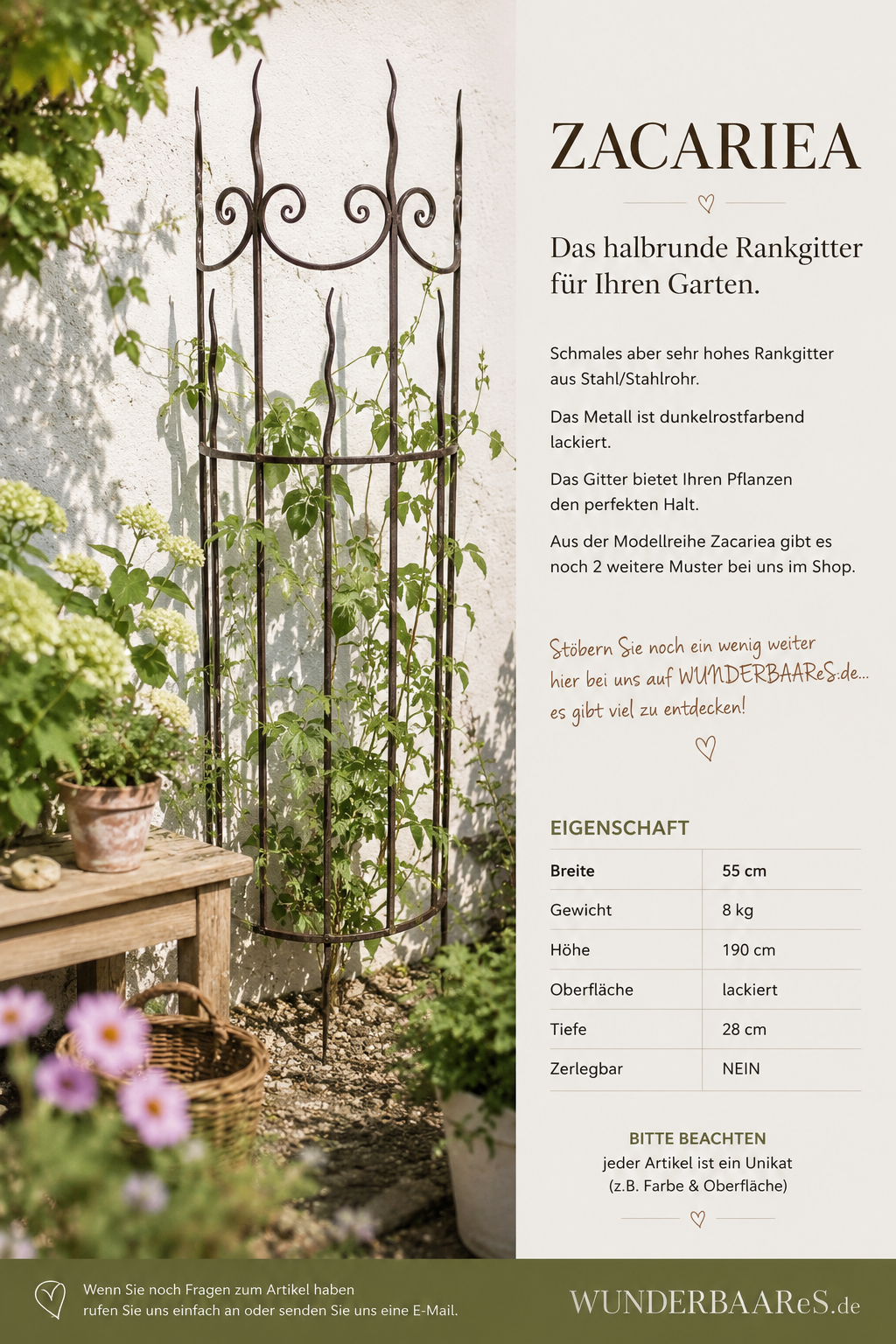 Rankgitter ZACARIEA – Halbrundes Rankgitter aus Stahl | 190 cm hoch