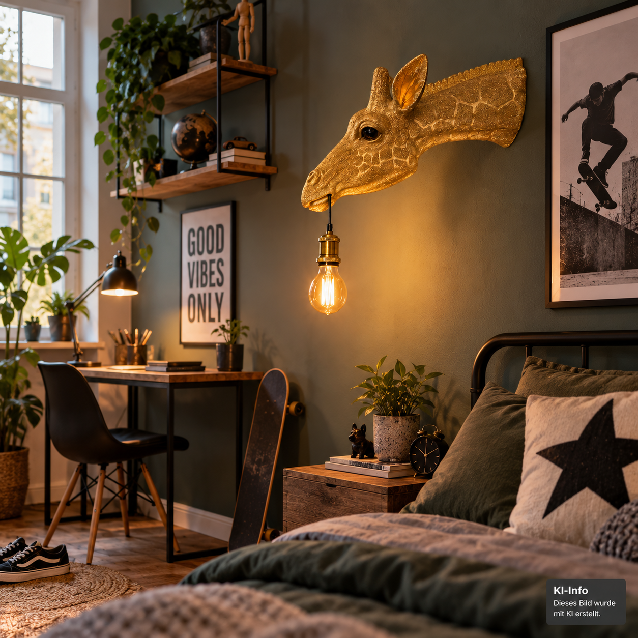 Wandleuchte „Golden Giraffe“ – Design Giraffenkopf mit Messingfassung