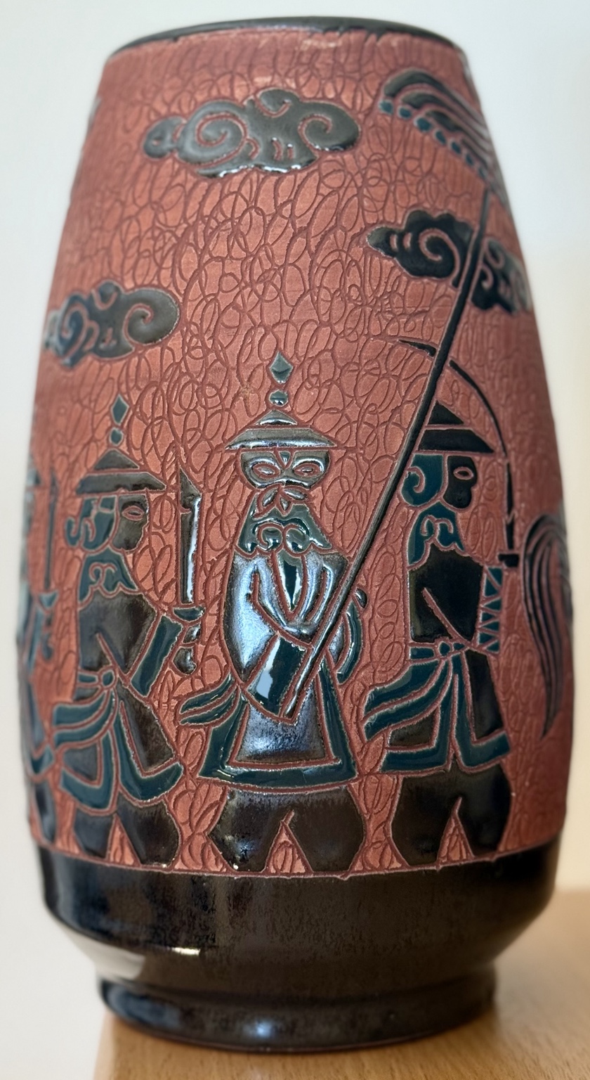 Vintage Keramikvase "Krieger" – Dona Ceramics Saigon, Vietnam – handdekoriert – 1960er/70er Jahre
