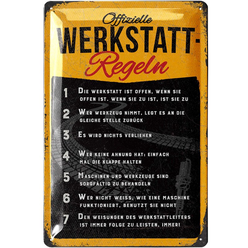 Blechschild „Werkstattregeln“ – Retro Metallschild für Garage & Werkstatt 20 x 30 cm