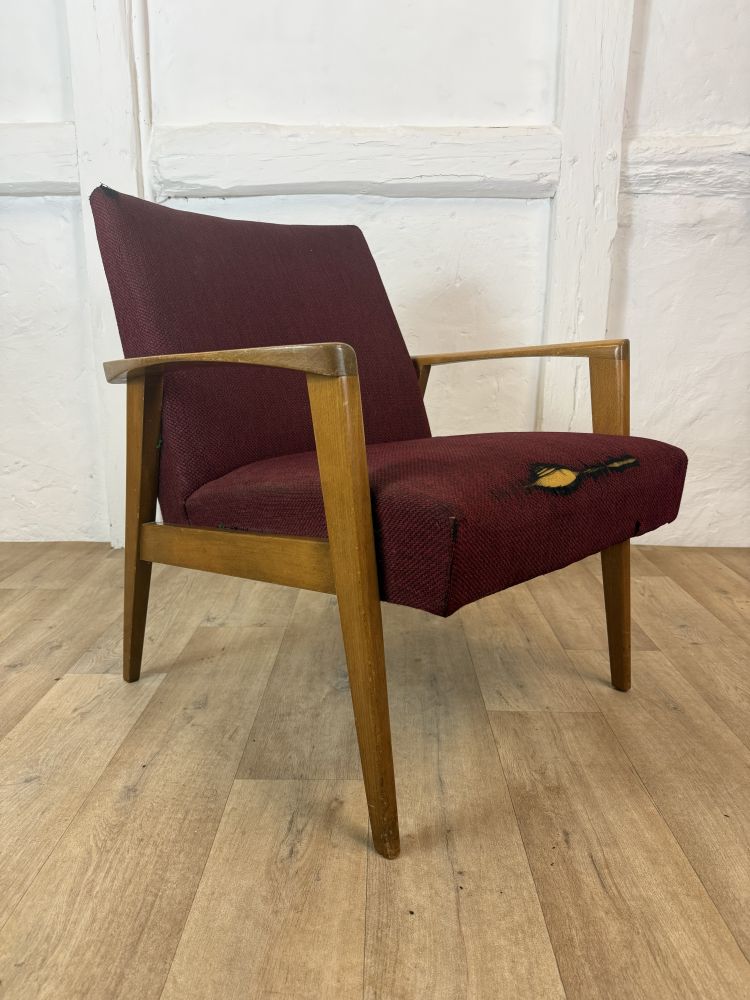 Mid Century Sessel 60er Jahre – Vintage Loungesessel Rot – unrestauriertes DIY Projekt