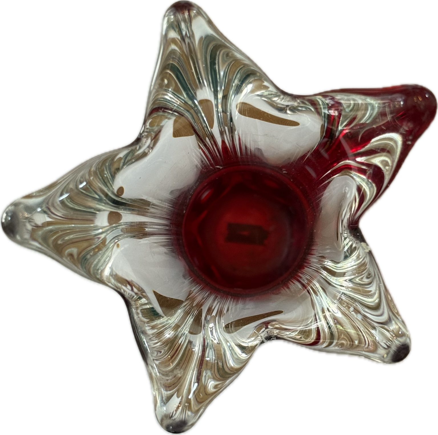 Murano Sommerso Glasvase Rot Klar 35,5 cm – Italienische Designvase der 1960er/70er Jahre