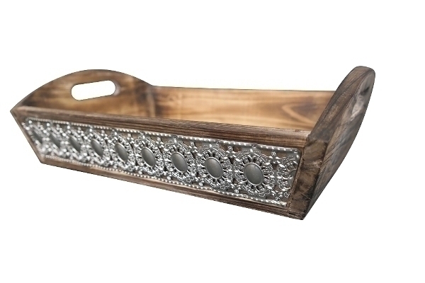 Metall/Holz Tablett Nassar, mit Spiegel