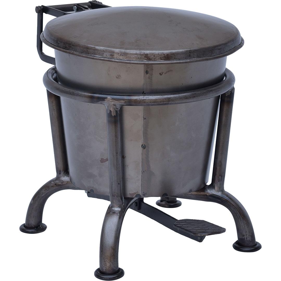 Klapp Treteimer aus Eisen – S | Rohstahl-Optik | Industrial Metall-Treteimer mit Fußpedal | Trademark Living