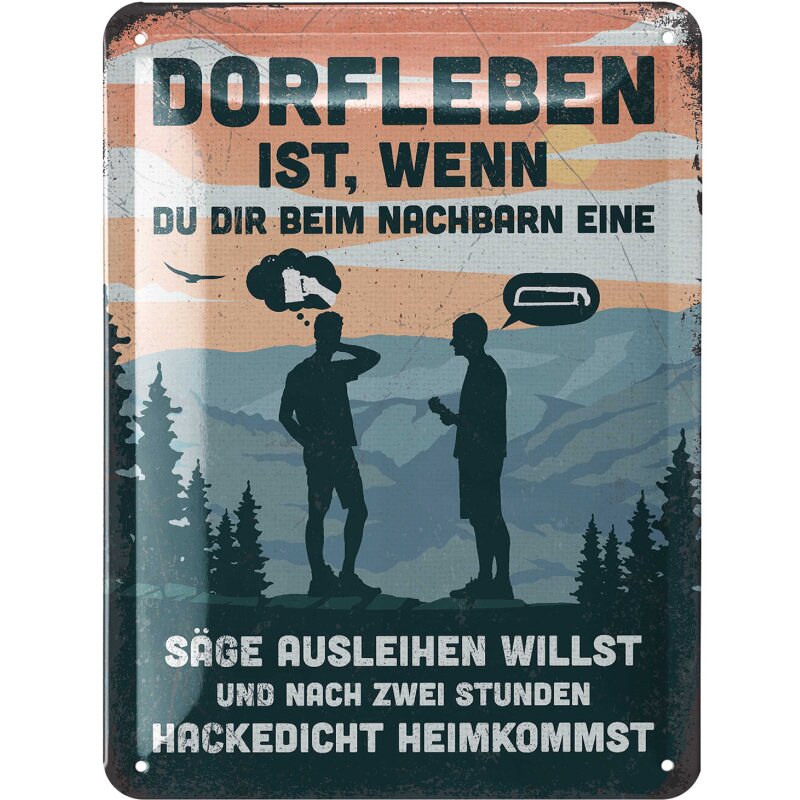 Blechschild „Dorfleben“ – 15 x 20 cm