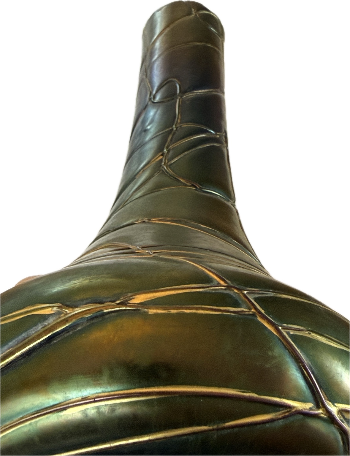 Original Pallme-König & Habel Irisglas Jugendstil Vase um 1900 – Fadendekor