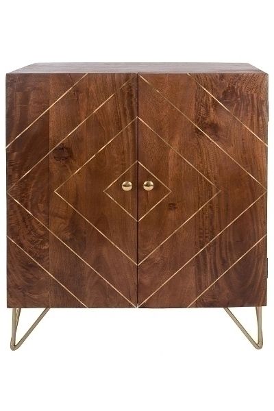 WOODEN 2 DOOR CABINET W/BRASS INLAY & IRON K.D LEGS