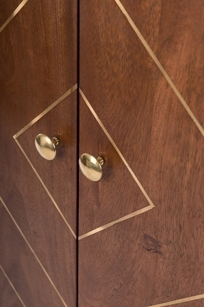 WOODEN 2 DOOR CABINET W/BRASS INLAY & IRON K.D LEGS