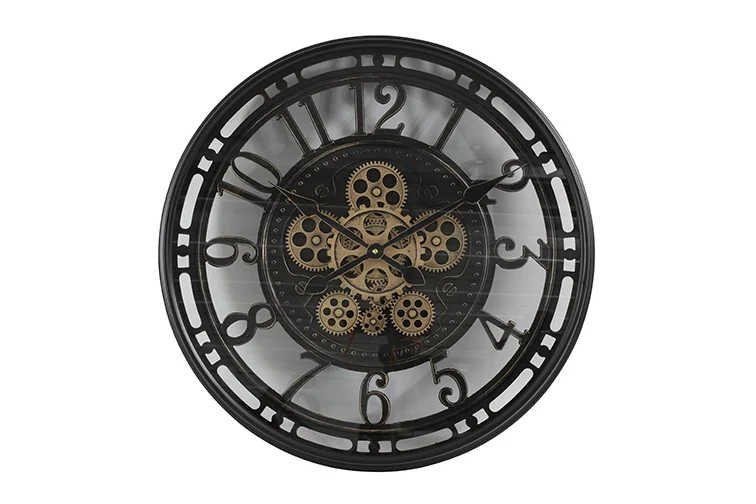 große Wanduhr  Norris schwarz-Ø50CM / Uhr aus Metall mit Zahnrädern 
