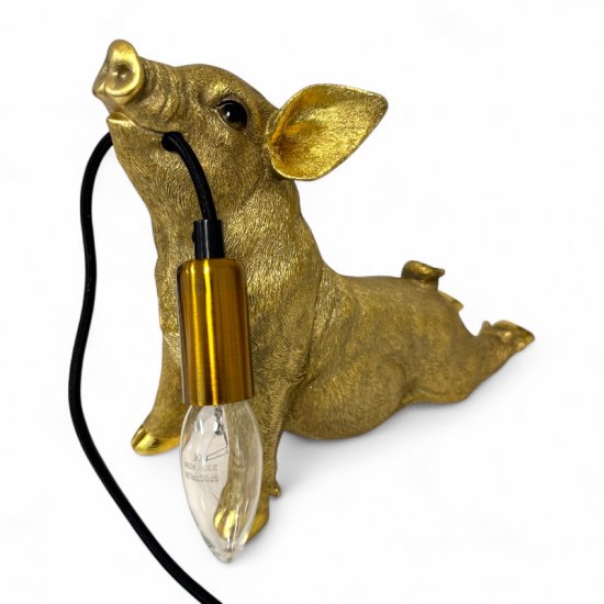 Tischleuchte „Golden Piglet“ – Design Ferkel Lampe