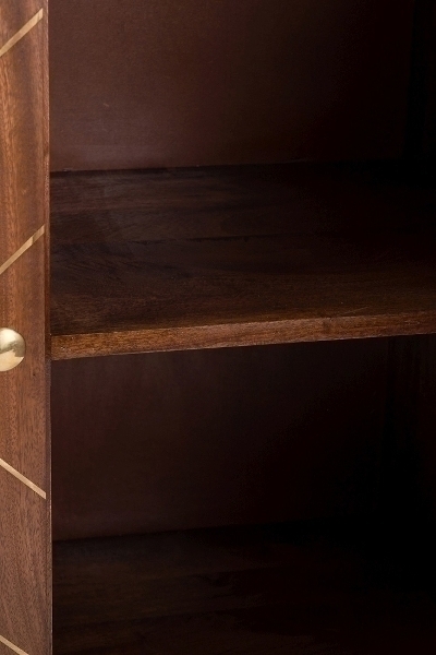 WOODEN 2 DOOR CABINET W/BRASS INLAY & IRON K.D LEGS