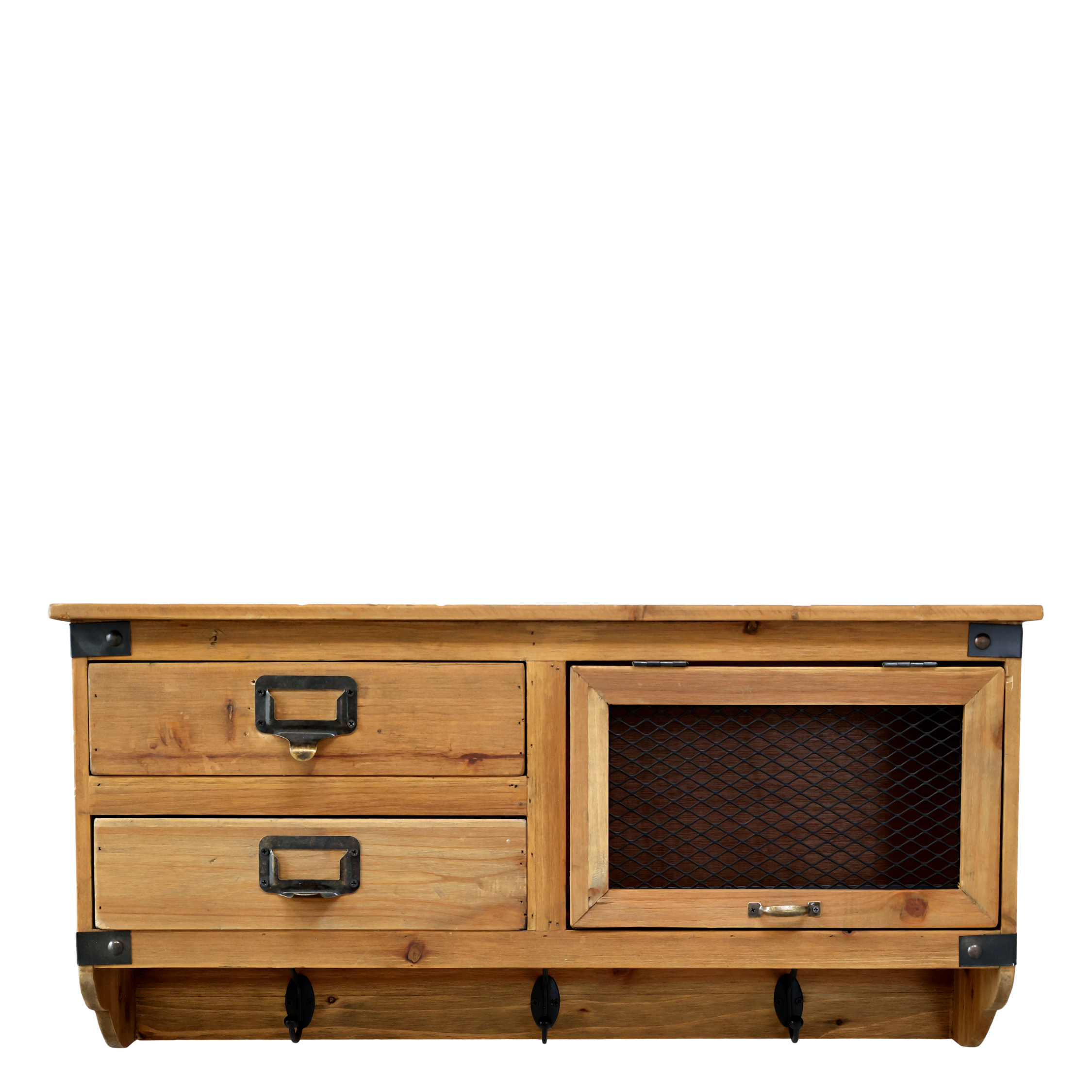 Wandregal im Landhausstil mit 2 Schubladen und 3 Haken von Chic Antique – praktische Vintage-Eleganz für dein Zuhause