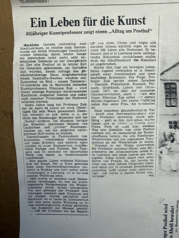 Ölgemälde „Posthof Nienburg“ – Prof. Nikolaus Zuk, 1975