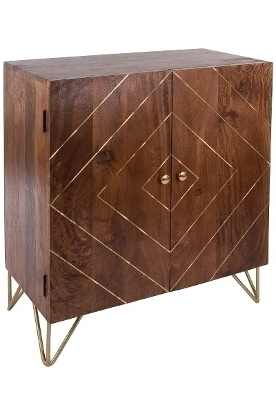 WOODEN 2 DOOR CABINET W/BRASS INLAY & IRON K.D LEGS