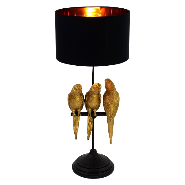 Tischleuchte mit Vögeln / 79 cm hoch / gold-Schwarz