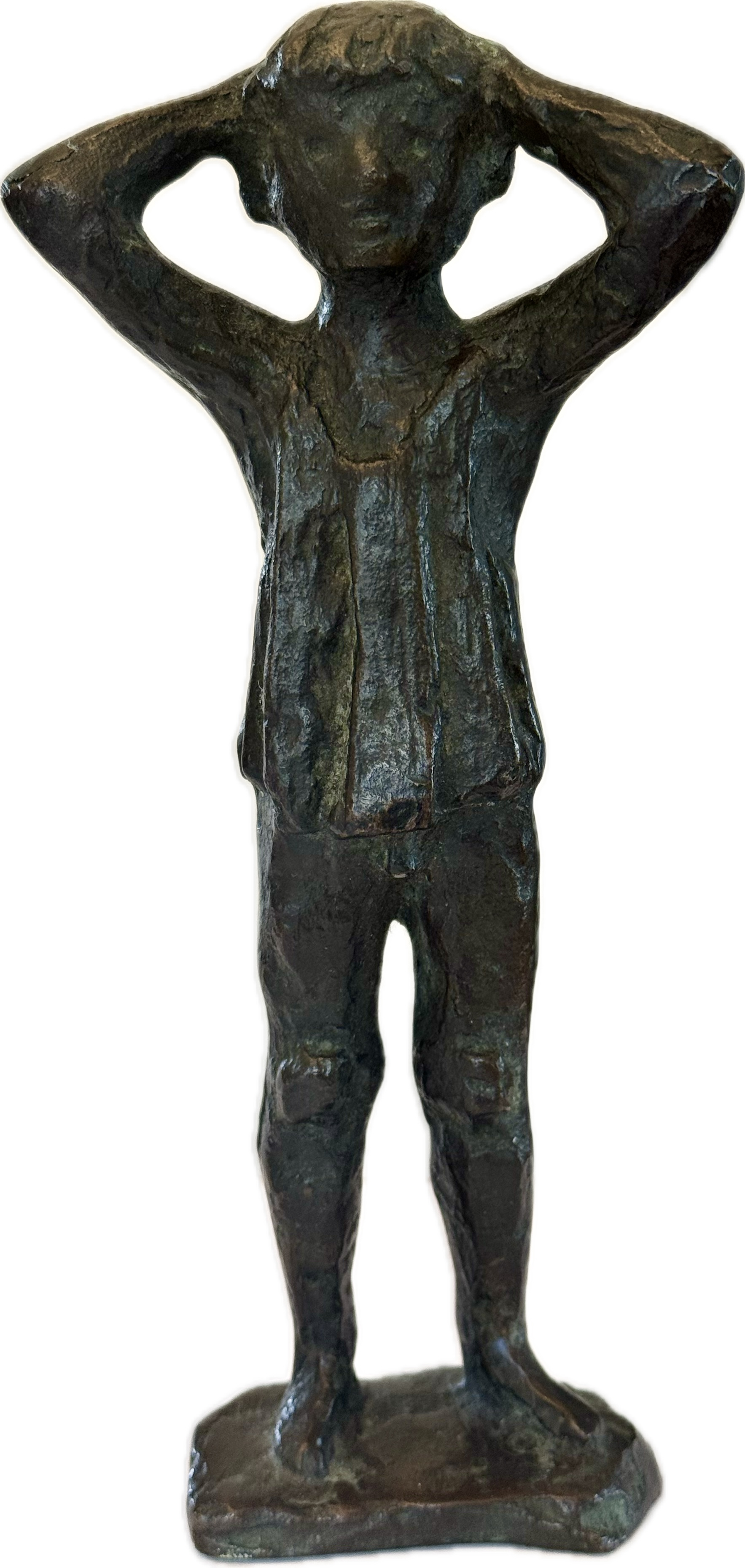 Curt Beckmann Bronze Skulptur „Stehender Junge“ – Moderne Bronzeplastik