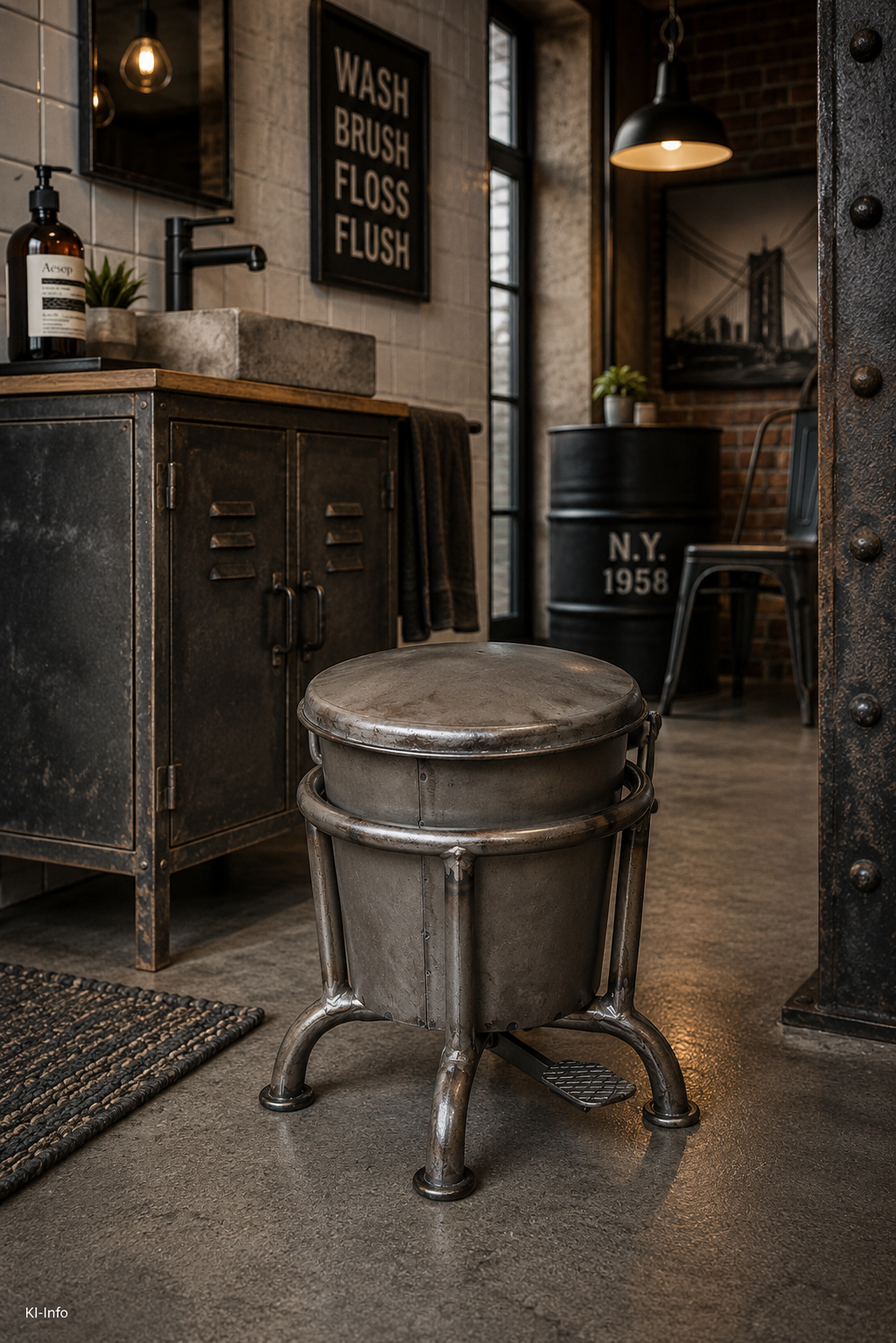 Klapp Treteimer aus Eisen – S | Rohstahl-Optik | Industrial Metall-Treteimer mit Fußpedal | Trademark Living