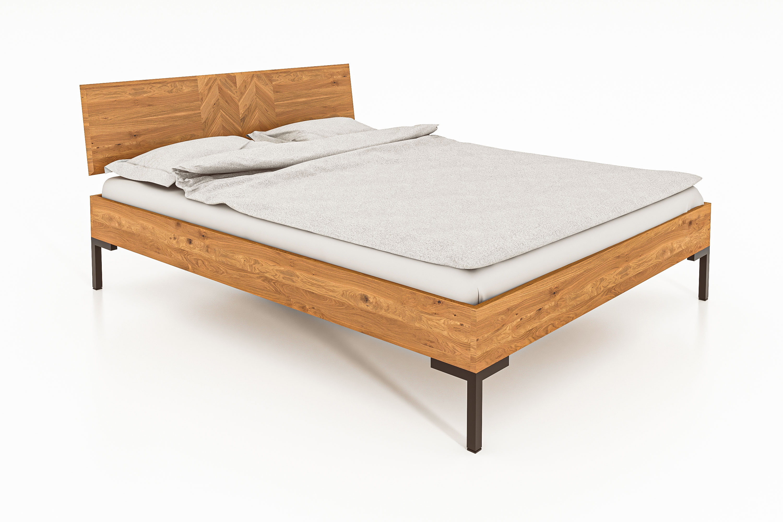 Bett mit einem Kopfteil aus Holz / "Fischgrätenlook" Abies 2702