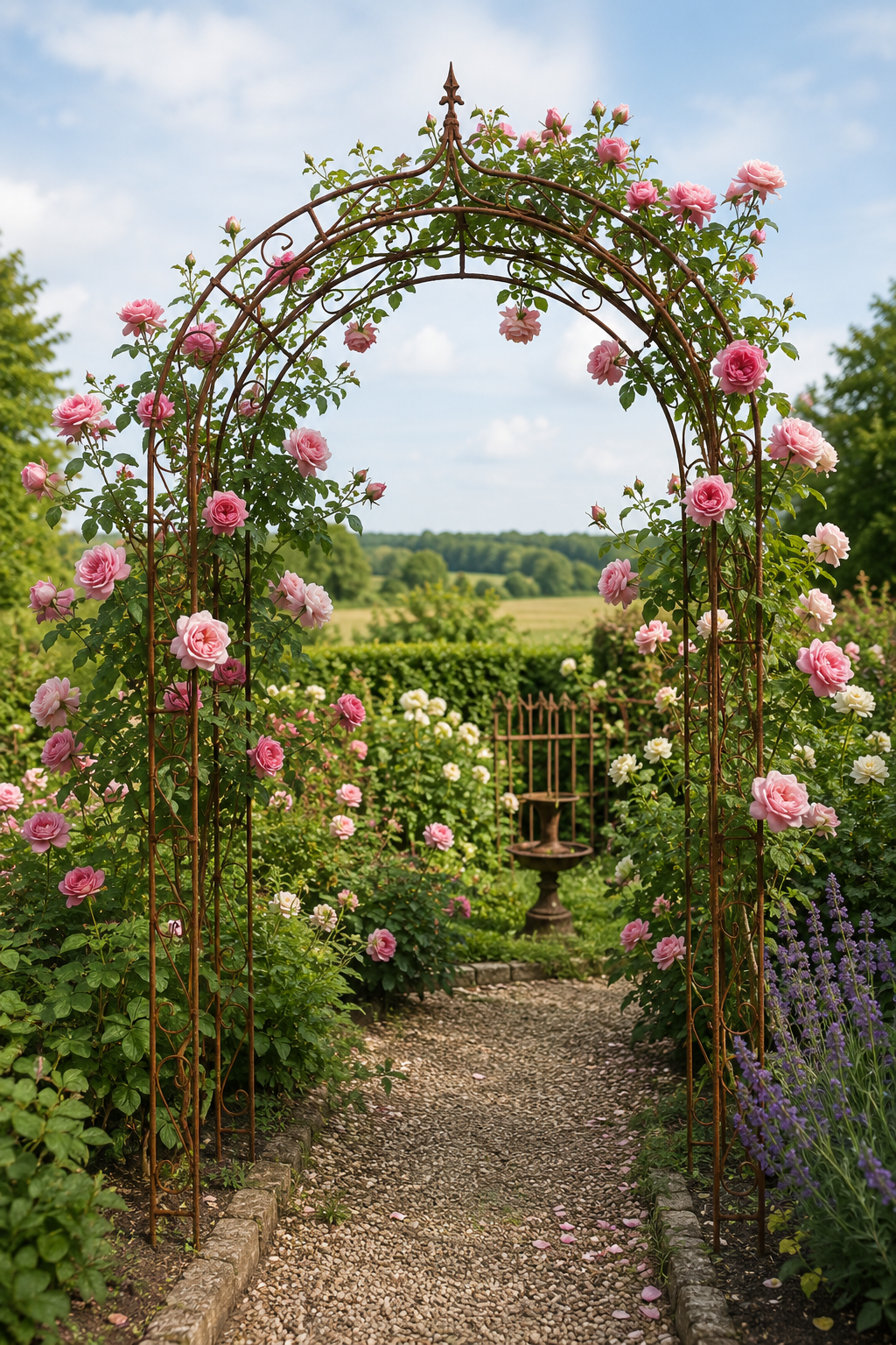 Rosenbogen aus Volleisen in Edelrost – Handgefertigt | Stabiler Rankbogen für Rosen & Kletterpflanzen | 243 cm