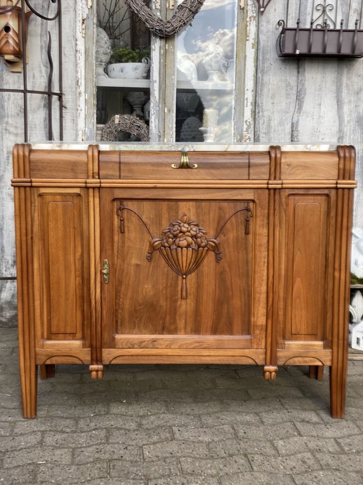 Artdeco Anrichte aus Frankreich / Nussbaum / Marmorplatte