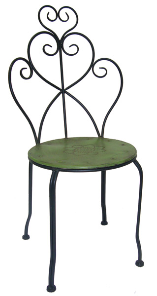 Romantischer Gartenstuhl aus Metall – grün mit Herz-Design Romantischer Gartenstuhl aus Metall – grün mit Herz-Design