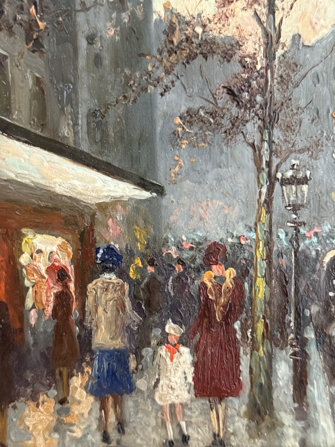 Vintage Ölgemälde „Pariser Straßenszene“ – Öl auf Hartfaserplatte mit Prunkrahmen