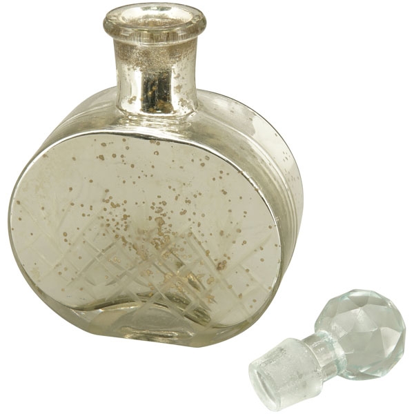 Flacon / Flasche mit Glasdeckel Vitreous, altsilber beschichtet, Glas, 10x4,75x15,5 cm