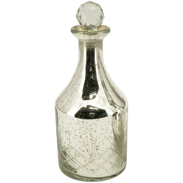 Flacon / Flasche mit Glasdeckel Vitreous, altsilber beschichtet, 10x10x21 cm