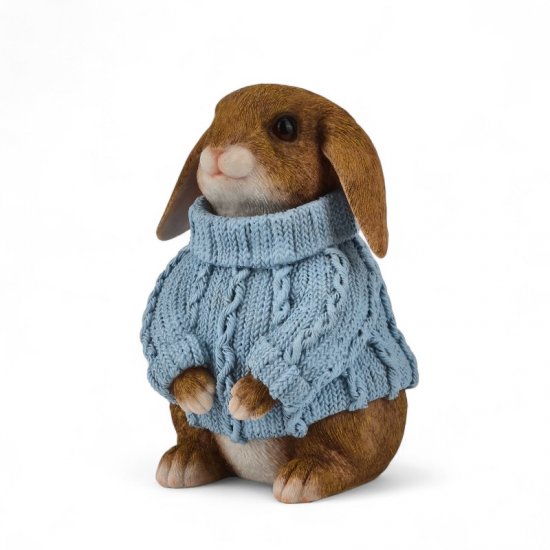 Dekofigur „Hase mit Strickpullover Blau“ – 36 cm