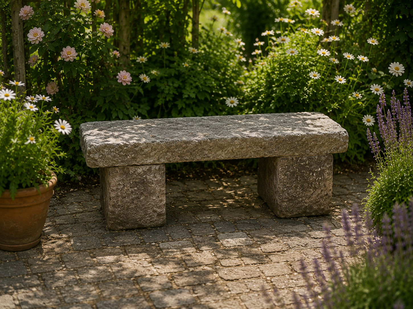 Historische Steinbank aus Naturstein – 3-teilig – massive Gartenbank – Unikat