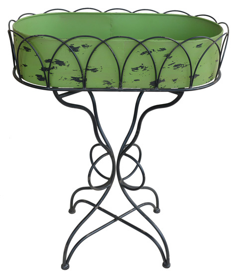 Blumentisch antikgrün – Vintage Metall 93 cm hoch