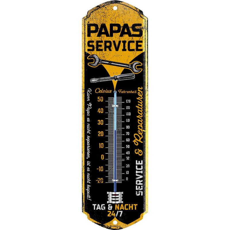Retro-Thermometer „Papas Service“ Vintage Wandthermometer 8x28 cm