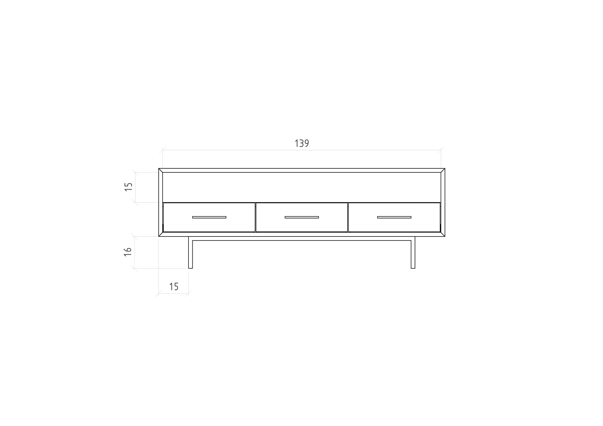 flaches Sideboard - Fernsehunterschrank mit 3 Schubladen / Abies 2714