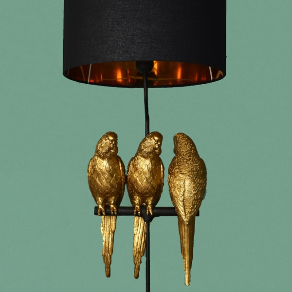Tischleuchte mit Vögeln / 79 cm hoch / gold-Schwarz